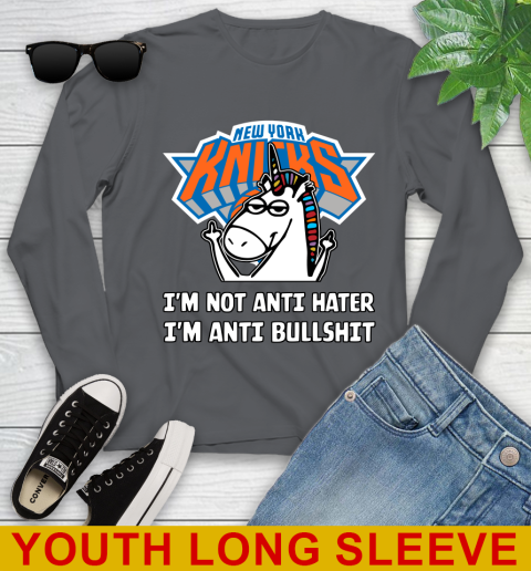 New York Knicks NBA Basketball Unicorn I'm Not Anti Hater I'm Anti Bullshit Youth Long Sleeve 9