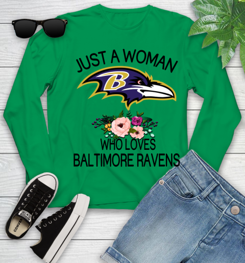 NFL Just A Woman Who Loves Baltimore Ravens Football Sports Youth Long Sleeve 4