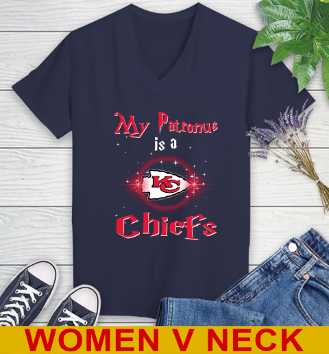 NFL Football Harry Potter My Patronus Is A Kansas City Chiefs Women's V-Neck T-Shirt 12