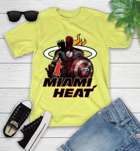 Miami Heat NBA Basketball Captain America Thor Spider Man Hawkeye Avengers Youth T-Shirt 8
