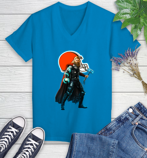 NFL Thor Avengers Endgame Football Cleveland Browns Women's V-Neck T-Shirt 7