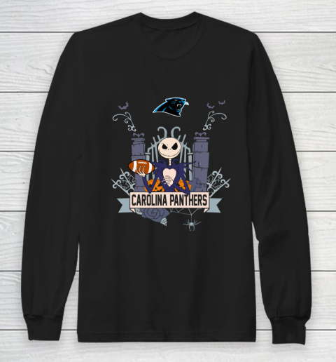 NFL Carolina Panthers Football Jack Skellington Halloween Long Sleeve T-Shirt