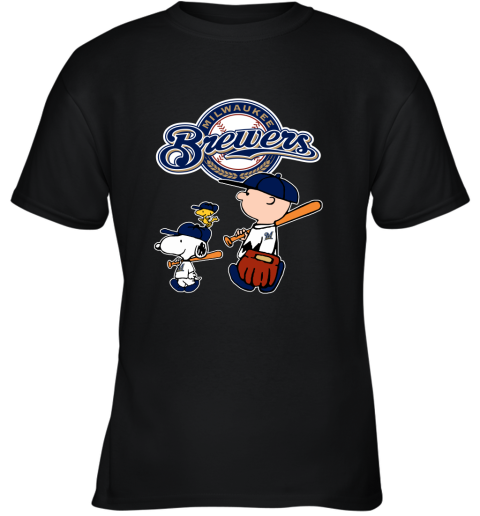 Milwaukee Brewers Let's Play Baseball Together Snoopy MLB Youth T-Shirt 