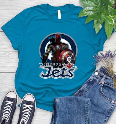 NHL Captain America Thor Spider Man Hawkeye Avengers Endgame Hockey Winnipeg Jets Women's T-Shirt 7