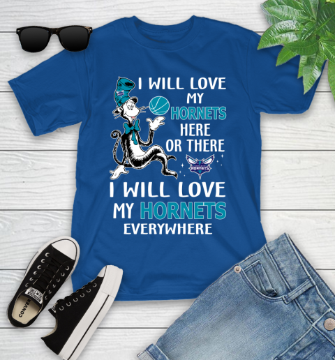 NBA Basketball Charlotte Hornets I Will Love My Hornets Everywhere Dr Seuss Shirt Youth T-Shirt 10