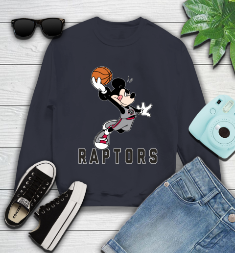 NBA Basketball Toronto Raptors Cheerful Mickey Mouse Shirt Youth Sweatshirt 3