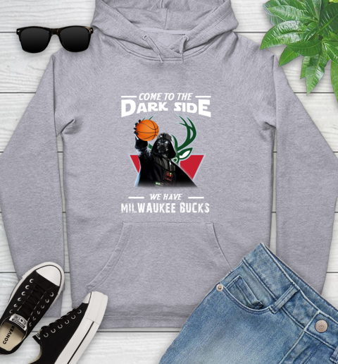 NBA Come To The Dark Side We Have Milwaukee Bucks Star Wars Darth Vader Basketball Youth Hoodie 6