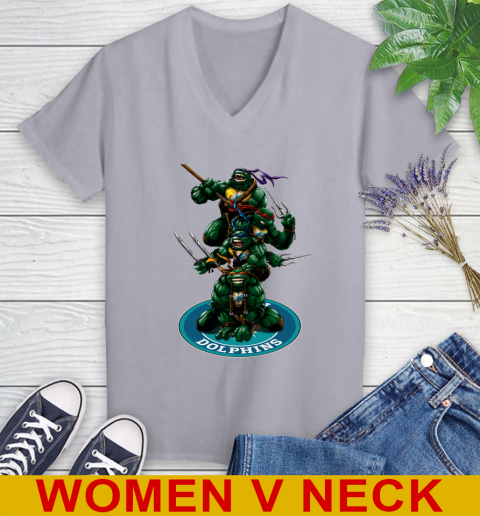 NFL Football Miami Dolphins Teenage Mutant Ninja Turtles Shirt Women's V-Neck T-Shirt 5