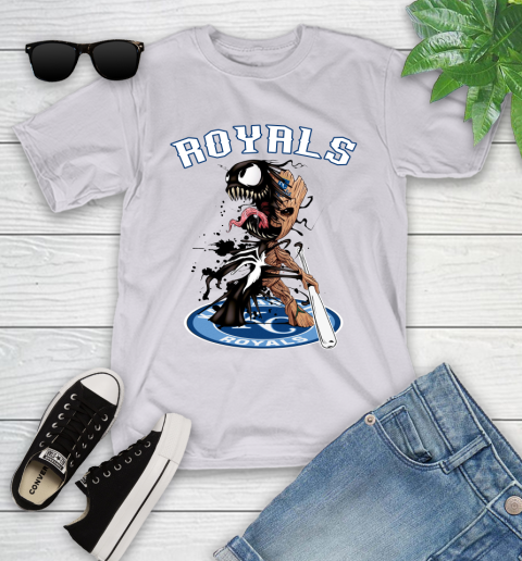 MLB Kansas City Royals Baseball Venom Groot Guardians Of The Galaxy Youth T-Shirt 4