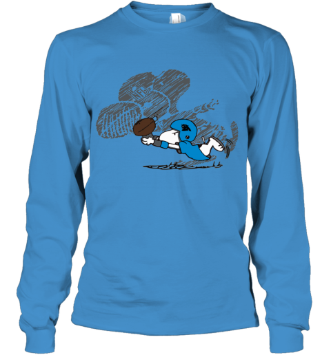 kmkr carolina panthers snoopy plays the football game youth long sleeve 50 front sapphire