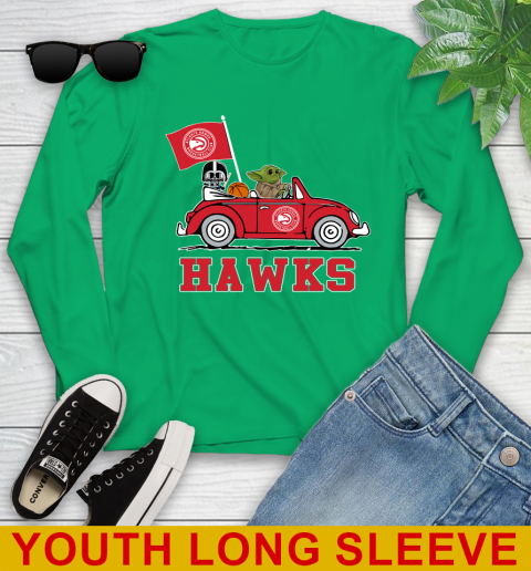NBA Basketball Atlanta Hawks Darth Vader Baby Yoda Driving Star Wars Shirt Youth Long Sleeve 7