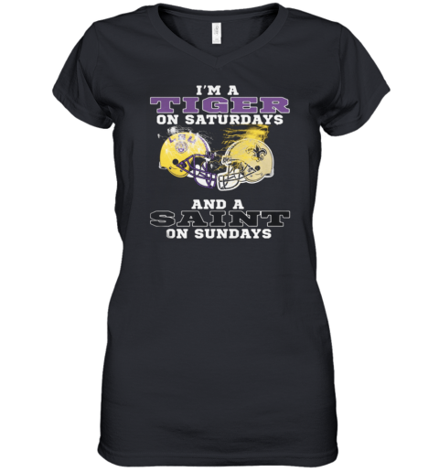 New Orleans Saints Im A Tiger On Saturdays Women's V-Neck T-Shirt