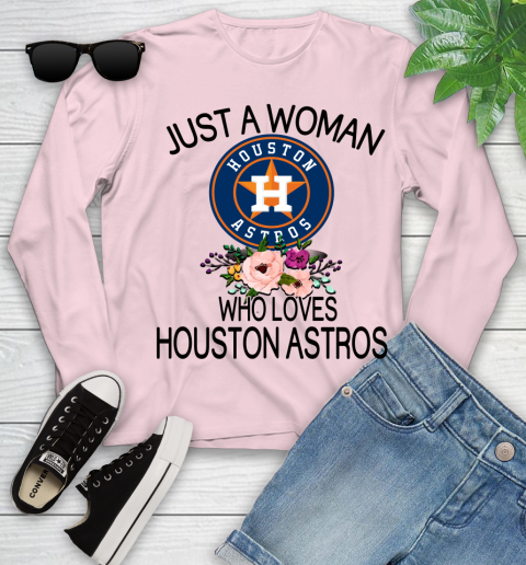 MLB Just A Woman Who Loves Houston Astros Baseball Sports Youth Long Sleeve 7