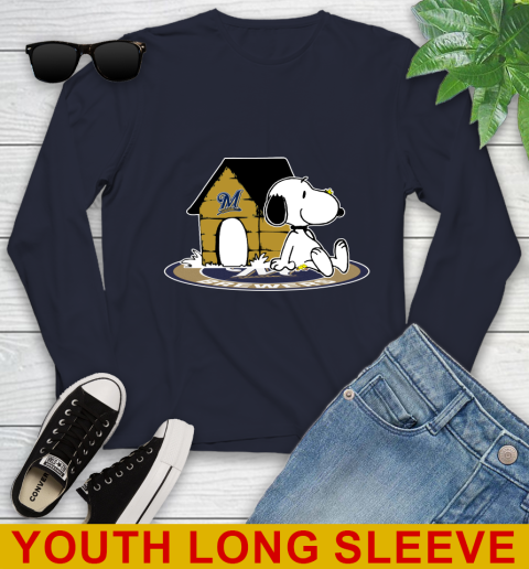 MLB Baseball Milwaukee Brewers Snoopy The Peanuts Movie Shirt Youth Long Sleeve 3