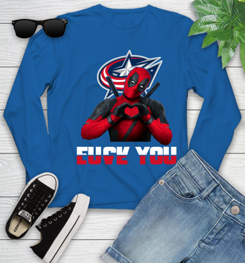 NHL Columbus Blue Jackets Deadpool Love You Fuck You Hockey Sports Youth Long Sleeve 10