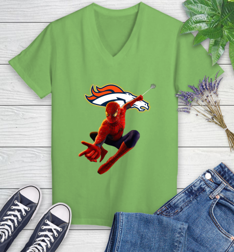 NFL Spider Man Avengers Endgame Football Denver Broncos Women's V-Neck T-Shirt 11