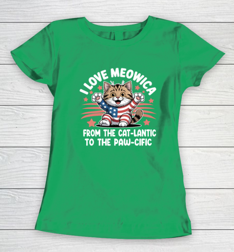 Patriotic Cat I Love Meowica USA Flag 4th of July Funny Cat Lover Women's T-Shirt 4