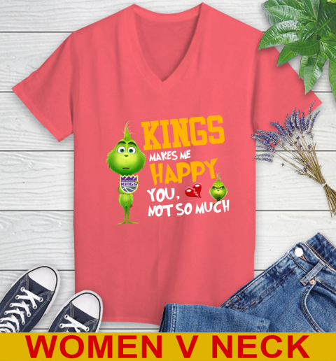 NBA Sacramento Kings Makes Me Happy You Not So Much Grinch Basketball Sports Women's V-Neck T-Shirt 6
