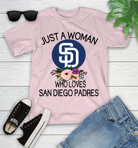 MLB Just A Woman Who Loves San Diego Padres Baseball Sports Youth T-Shirt 7
