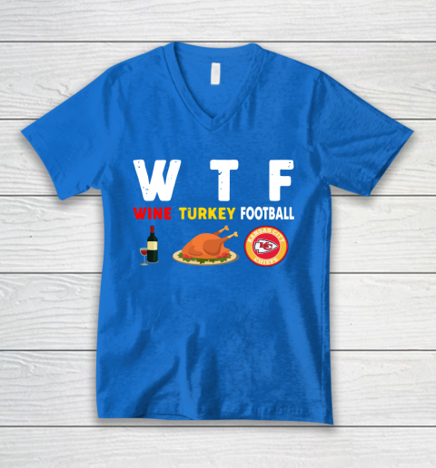 Kansas City Chiefs Giving Day WTF Wine Turkey Football NFL V-Neck T-Shirt 5