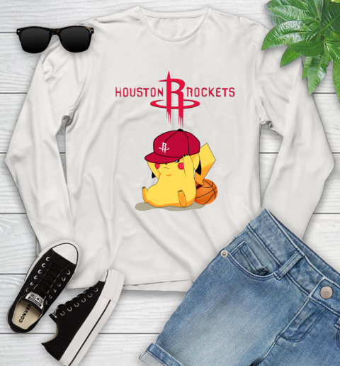 NBA Pikachu Basketball Sports Houston Rockets Youth Long Sleeve 12