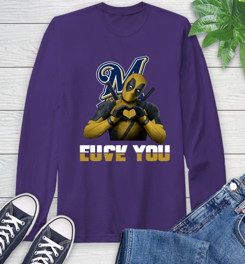 MLB Milwaukee Brewers Deadpool Love You Fuck You Baseball Sports Long Sleeve T-Shirt 5
