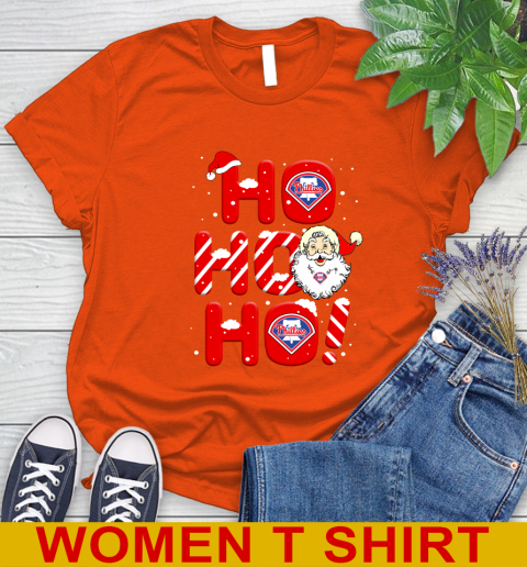 Philadelphia Phillies MLB Baseball Ho Ho Ho Santa Claus Merry Christmas Shirt Women's T-Shirt 3