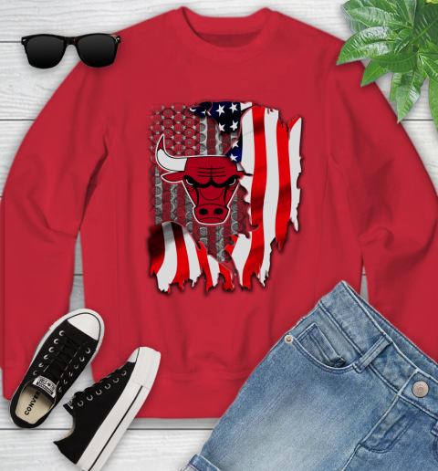 Chicago Bulls NBA Basketball American Flag Youth Sweatshirt 8
