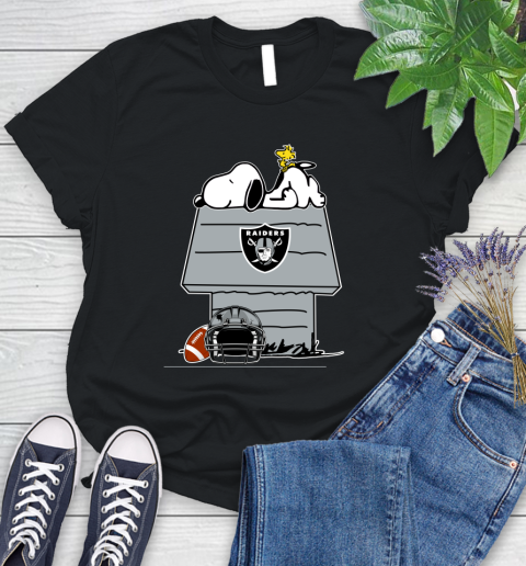 Oakland Raiders NFL Football Snoopy Woodstock The Peanuts Movie Women's T-Shirt 2