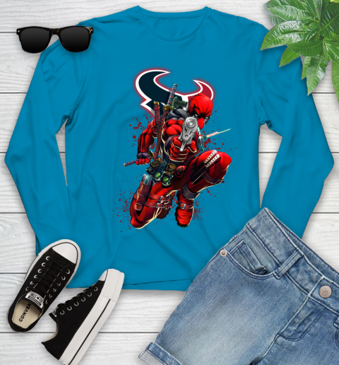NFL Deadpool Marvel Comics Sports Football Houston Texans Youth Long Sleeve 7