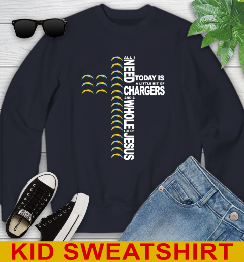 NFL All I Need Today Is A Little Bit Of Los Angeles Chargers Cross Shirt Youth Sweatshirt 2