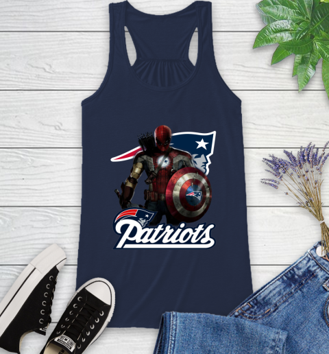 NFL Captain America Thor Spider Man Hawkeye Avengers Endgame Football New England Patriots Racerback Tank 10