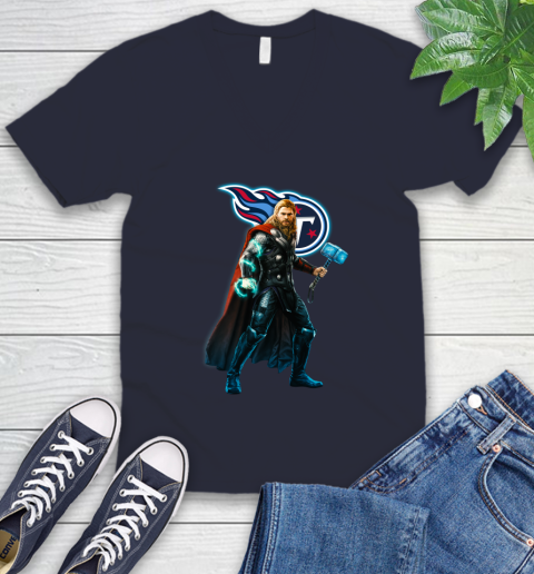 NFL Thor Avengers Endgame Football Tennessee Titans V-Neck T-Shirt 3