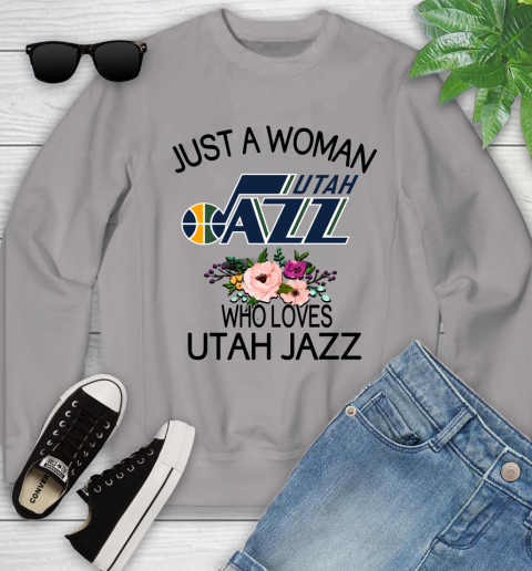 NBA Just A Woman Who Loves Utah Jazz Basketball Sports Youth Sweatshirt 2
