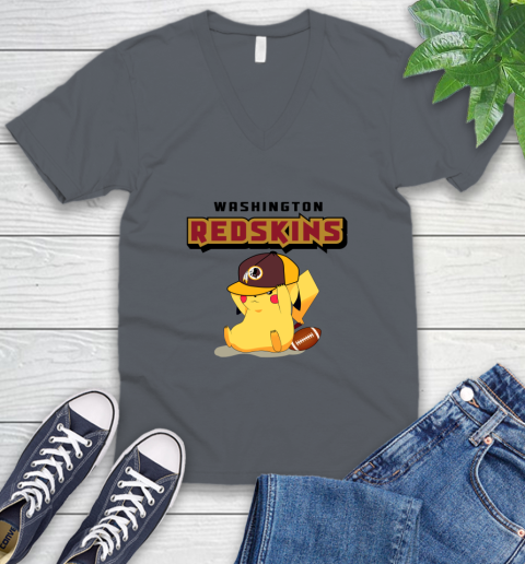 NFL Pikachu Football Washington Redskins V-Neck T-Shirt 5