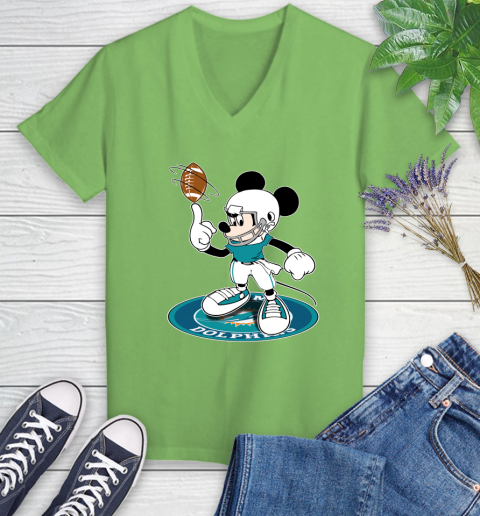 NFL Football Miami Dolphins Cheerful Mickey Disney Shirt Women's V-Neck T-Shirt 9