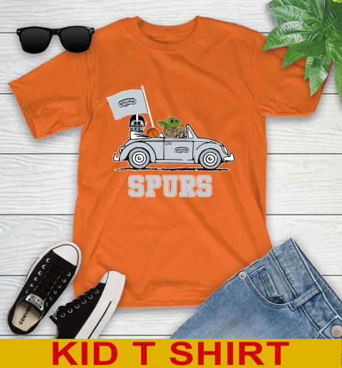 NBA Basketball San Antonio Spurs Darth Vader Baby Yoda Driving Star Wars Shirt Youth T-Shirt 7