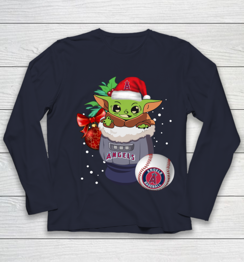 Los Angeles Angels Christmas Baby Yoda Star Wars Funny Happy MLB Youth Long Sleeve 3
