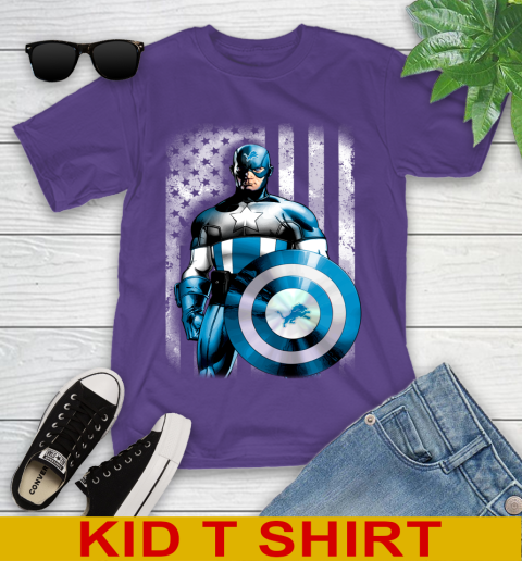 Detroit Lions NFL Football Captain America Marvel Avengers American Flag Shirt Youth T-Shirt 3