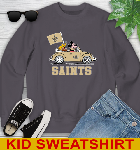 NFL Football New Orleans Saints Pluto Mickey Driving Disney Shirt Youth Sweatshirt 6