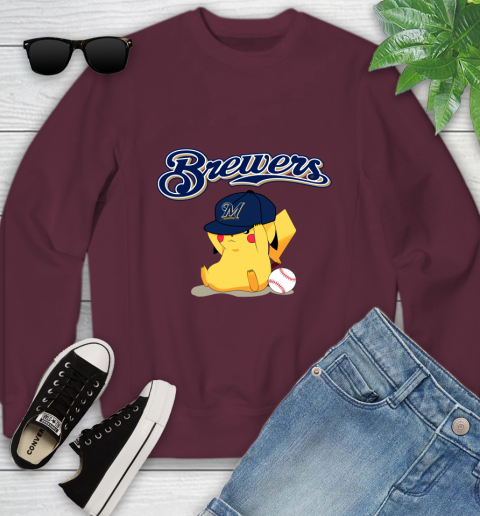 MLB Pikachu Baseball Sports Milwaukee Brewers Youth Sweatshirt 5