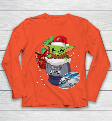 Philadelphia Eagles Christmas Baby Yoda Star Wars Funny Happy NFL Youth Long Sleeve 4