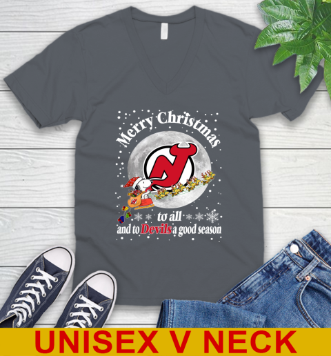 New Jersey Devils Merry Christmas To All And To Devils A Good Season NHL Hockey Sports V-Neck T-Shirt 4