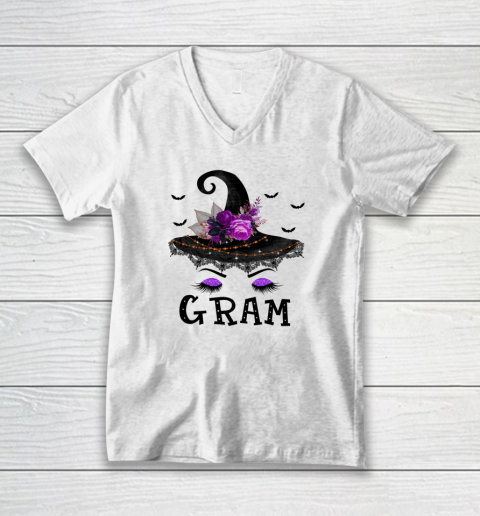 Gram Witch Hat Halloween Costume Grandma V-Neck T-Shirt