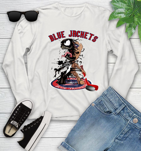 NHL Columbus Blue Jackets Hockey Venom Groot Guardians Of The Galaxy Youth Long Sleeve 12
