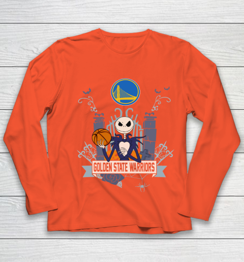 NBA Golden State Warriors Basketball Jack Skellington Halloween Youth Long Sleeve 3
