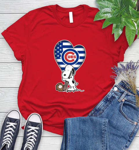 Chicago Cubs MLB Baseball The Peanuts Movie Adorable Snoopy Women's T-Shirt 9