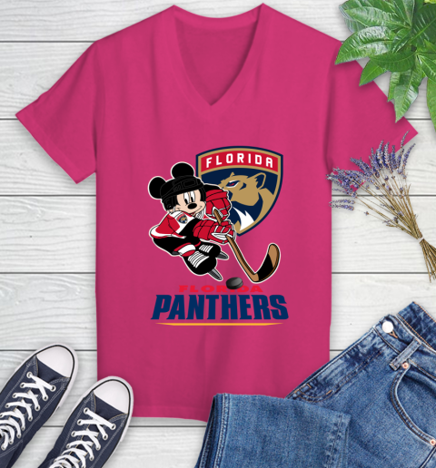 NHL Florida Panthers Mickey Mouse Disney Hockey T Shirt Women's V-Neck T-Shirt 9