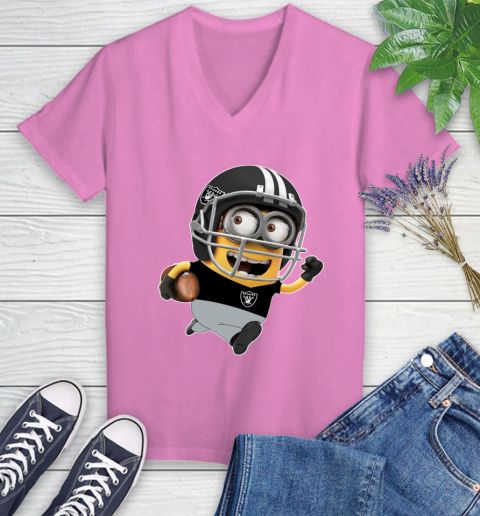 NFL Oakland Raiders Minions Disney Football Sports Women's V-Neck T-Shirt 14