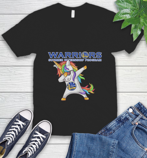 Golden State Warriors NBA Basketball Funny Unicorn Dabbing Sports V-Neck T-Shirt 2